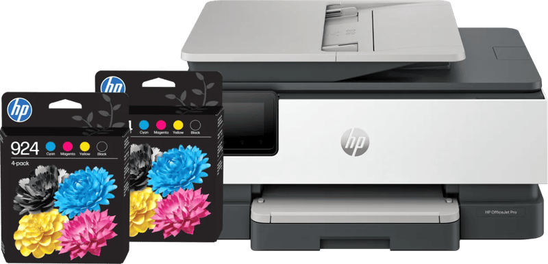 HP OfficeJet Pro 8124e + 2 zwarte + 2 kleuren cartridges