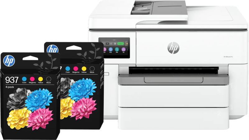 HP OfficeJet Pro 9730 + 2 zwarte + 2 kleuren cartridges