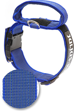 Halsband met handvat en tekstlabel - Blauw - 50mm x 47-67cm
