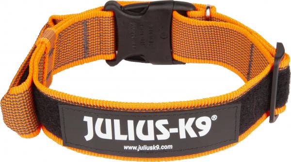 Halsband met handvat en tekstlabel - Oranje - 40mm x 38-53cm