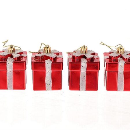 Hangdeco cadeautje 4-delig rood | HBX natural living