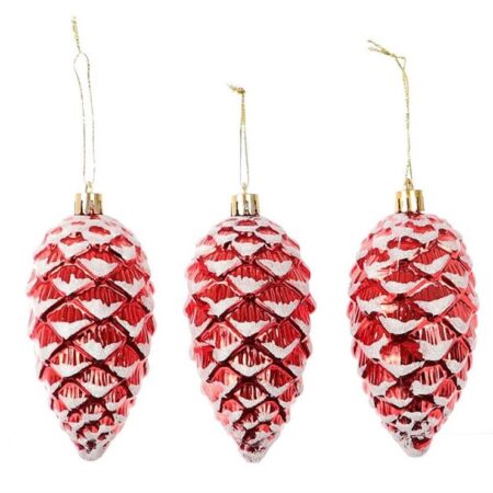 Hangdeco dennenappel 3-delig rood | HBX natural living