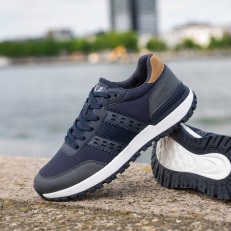 Heren Sneaker Aalst | Donkerblauw/ Cognac/ Wit