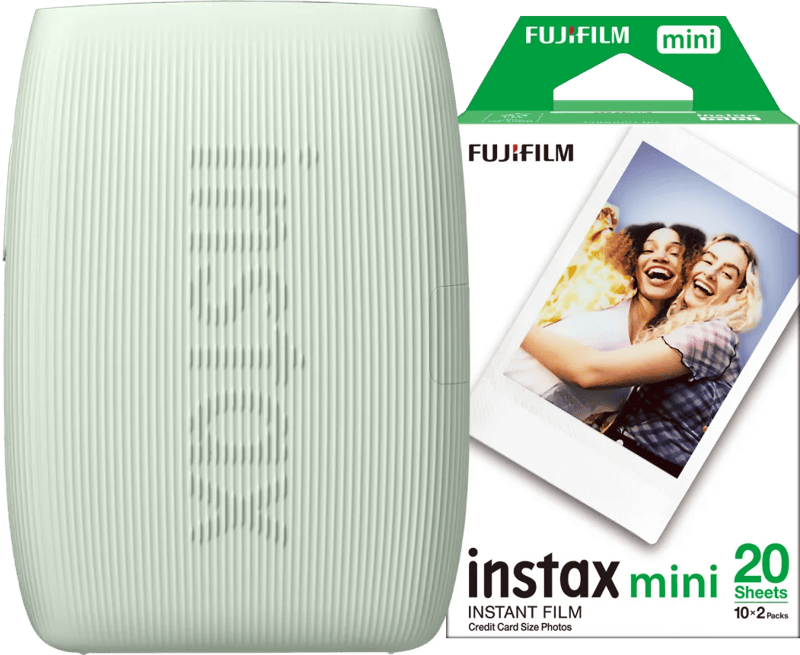 Instax Mini Link 3 Sage Green + Fujifilm Instax Mini Colorfilm Glossy (20 stuks)