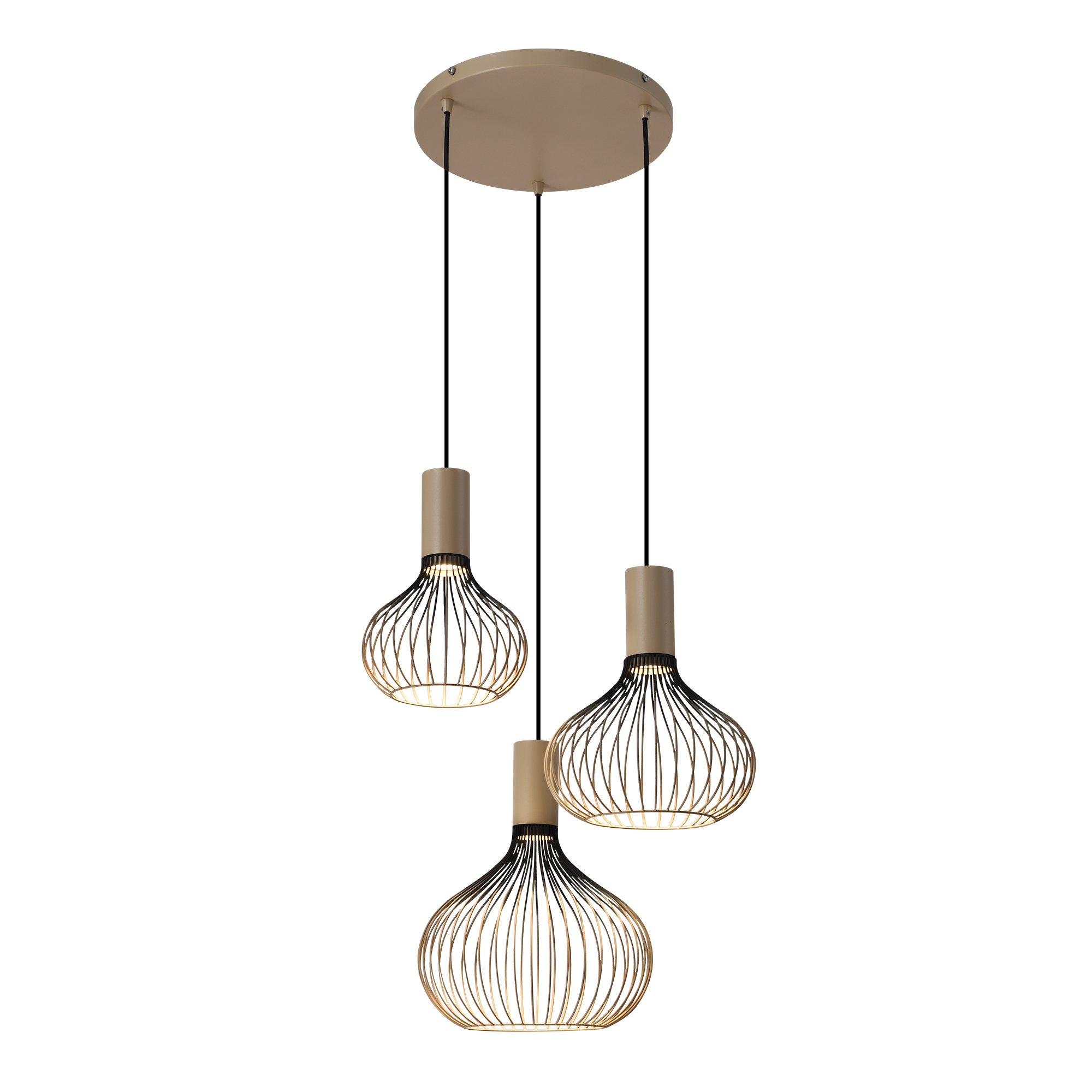 Isabel 3-lichts Hanglamp Zwart Beige