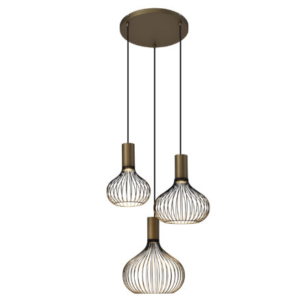 Isabel 3-lichts Hanglamp Zwart Goud