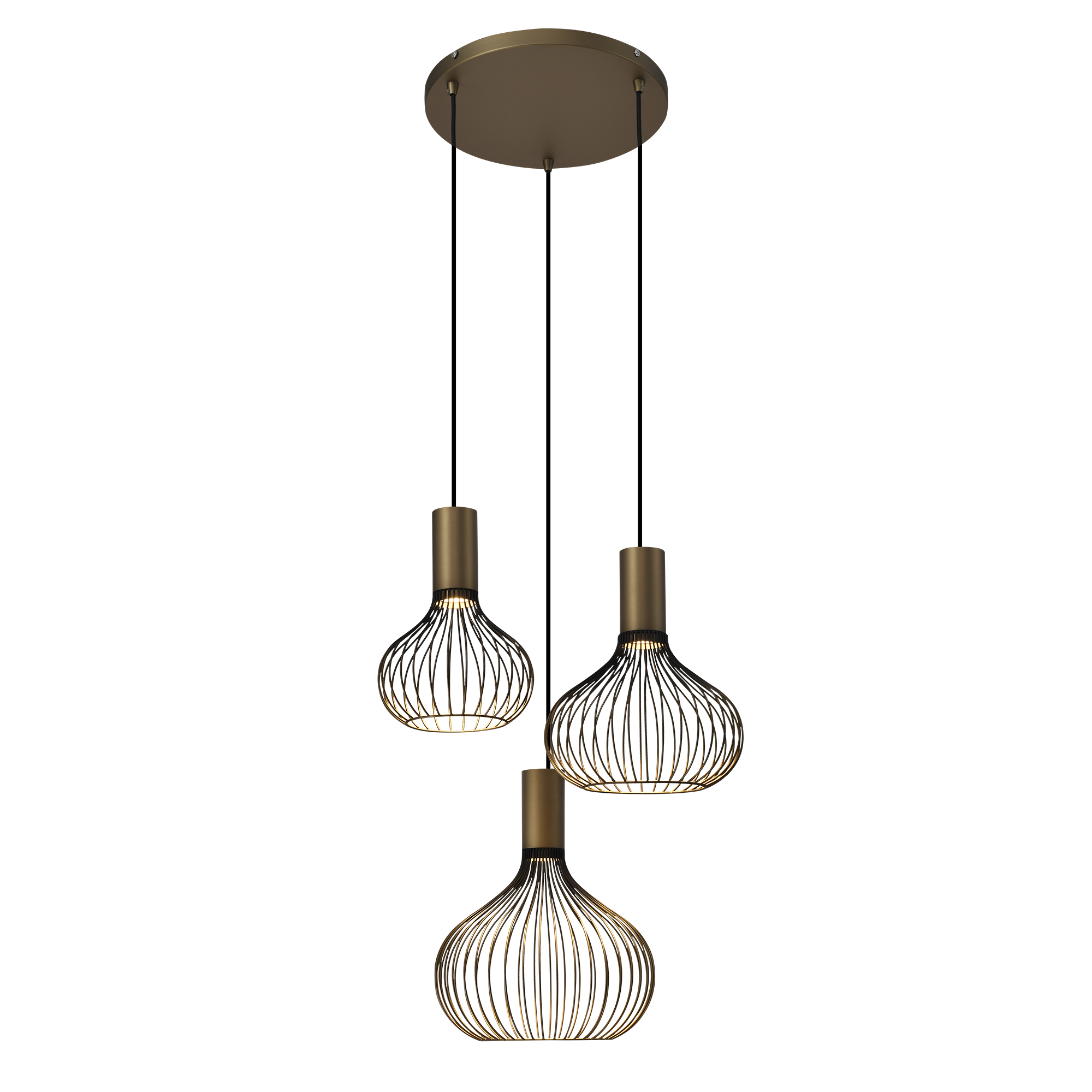 Isabel 3-lichts Hanglamp Zwart Goud
