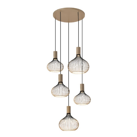 Isabel 5-lichts Hanglamp Zwart Beige