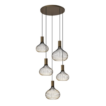 Isabel 5-lichts Hanglamp Zwart Goud