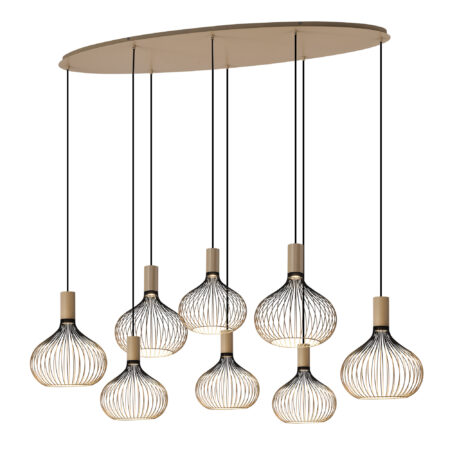Isabel 8-lichts Hanglamp Zwart Beige