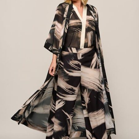 Isla Print Kaftan Zwart / Off White Maxi