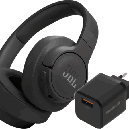 JBL Tune 770NC Zwart + BlueBuilt Quick Charge Oplader met Usb A Poort 18W Zwart