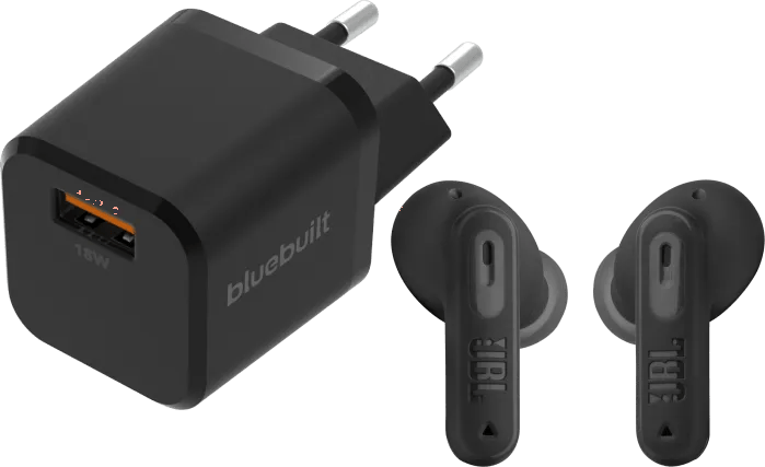 JBL Tune Beam 2 Zwart + BlueBuilt Quick Charge Oplader