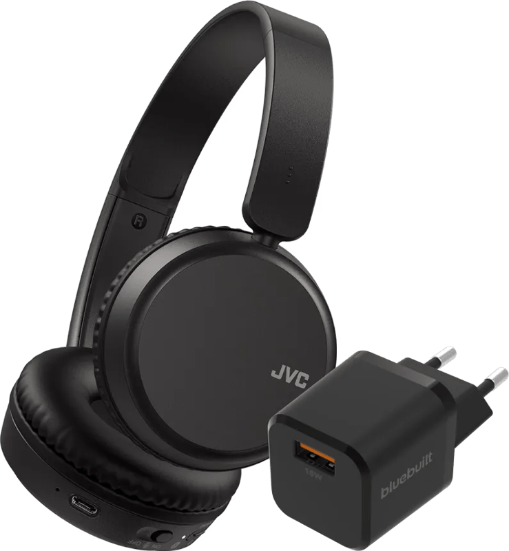 JVC HA-S36W Zwart + BlueBuilt Quick Charge Oplader met Usb A Poort 18W Zwart