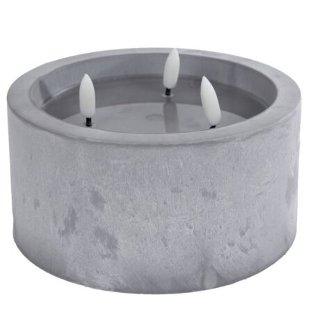 Kaars Ivar 3-pits betonkleur LED/kunststof 2xAA excl. batterij 15x15x10cm
