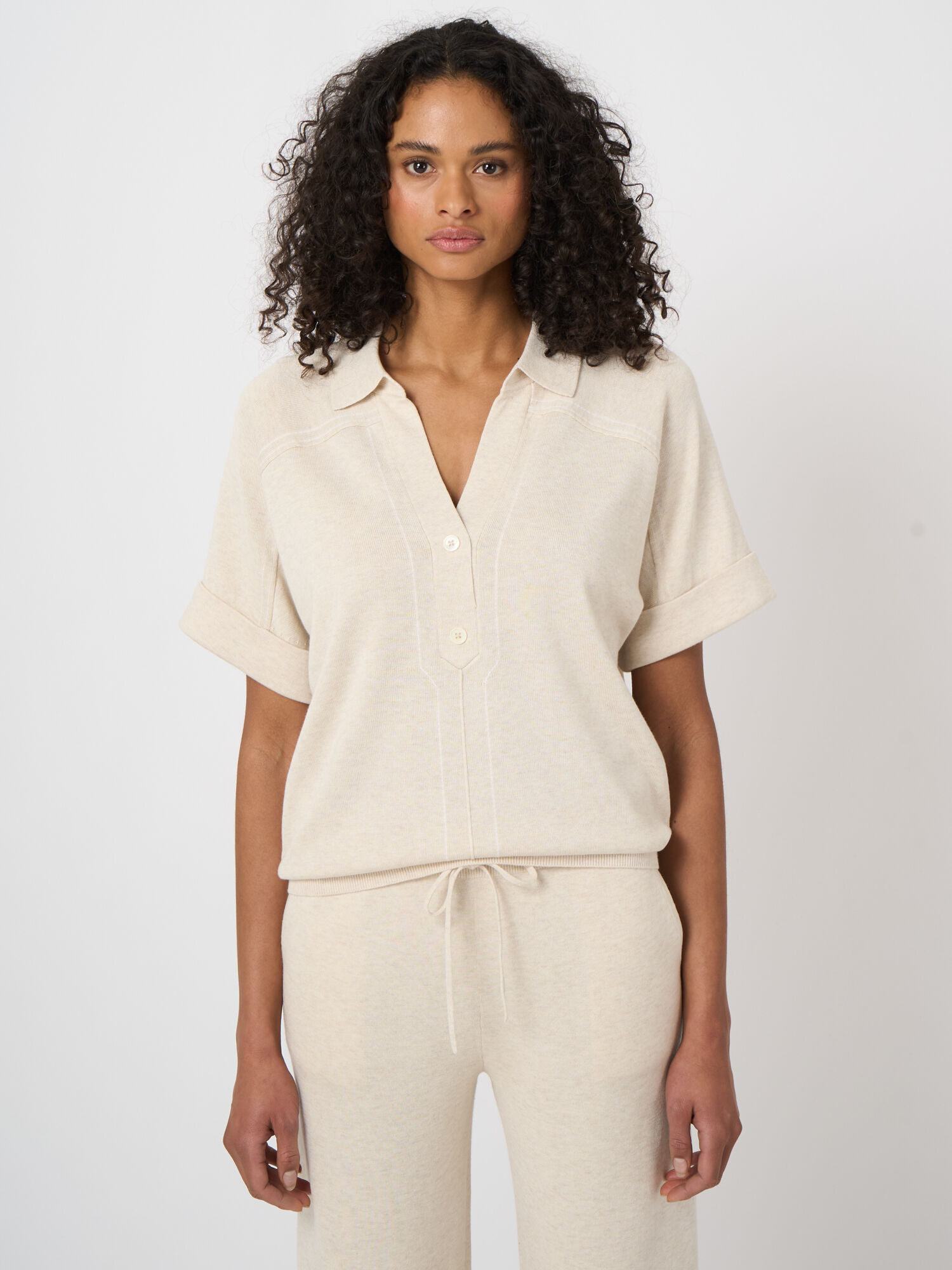Katoen-viscose polotrui met open kraag