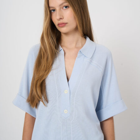 Katoen-viscose polotrui met open kraag