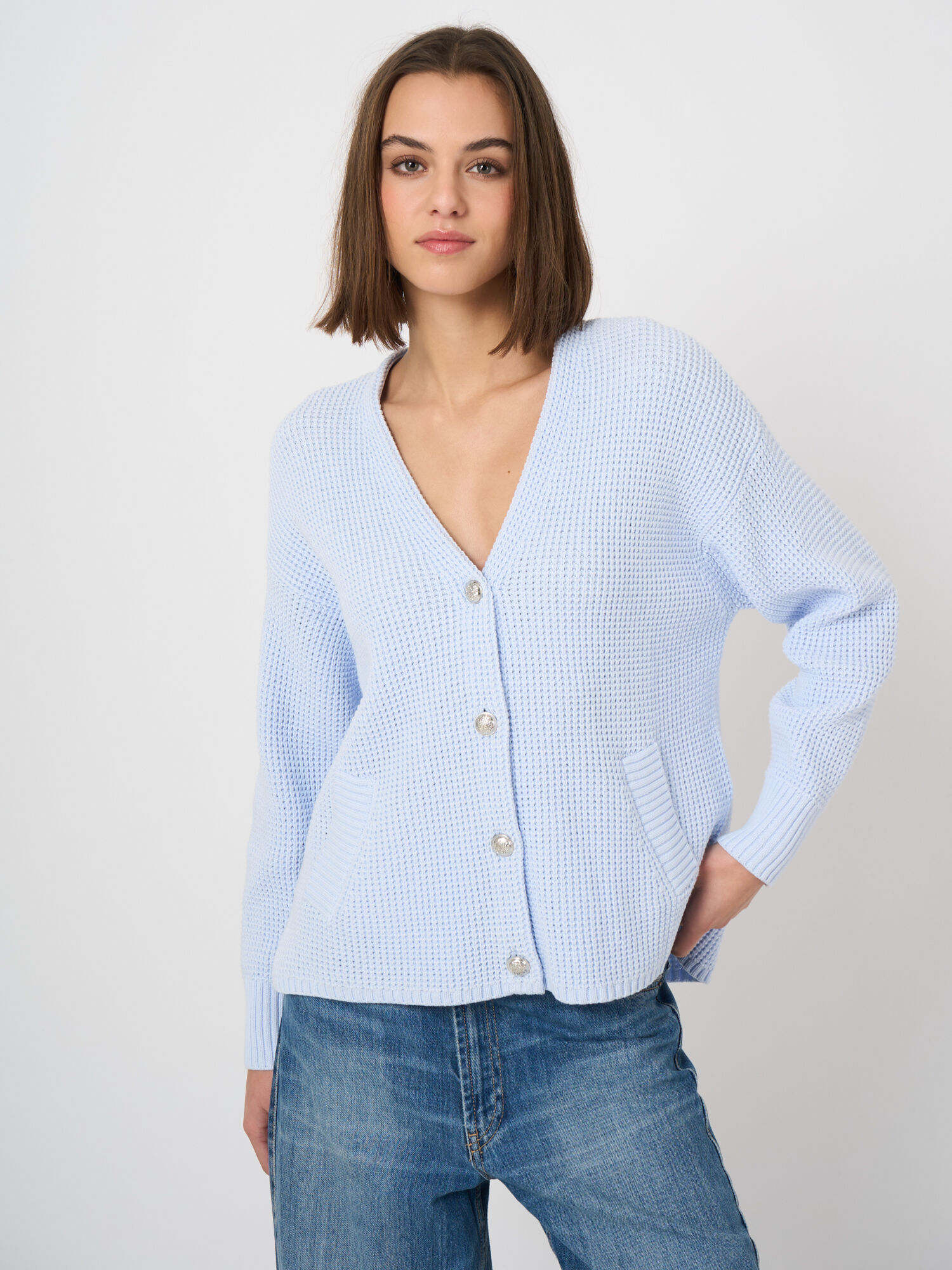 Katoenen cardigan met wafelstructuur