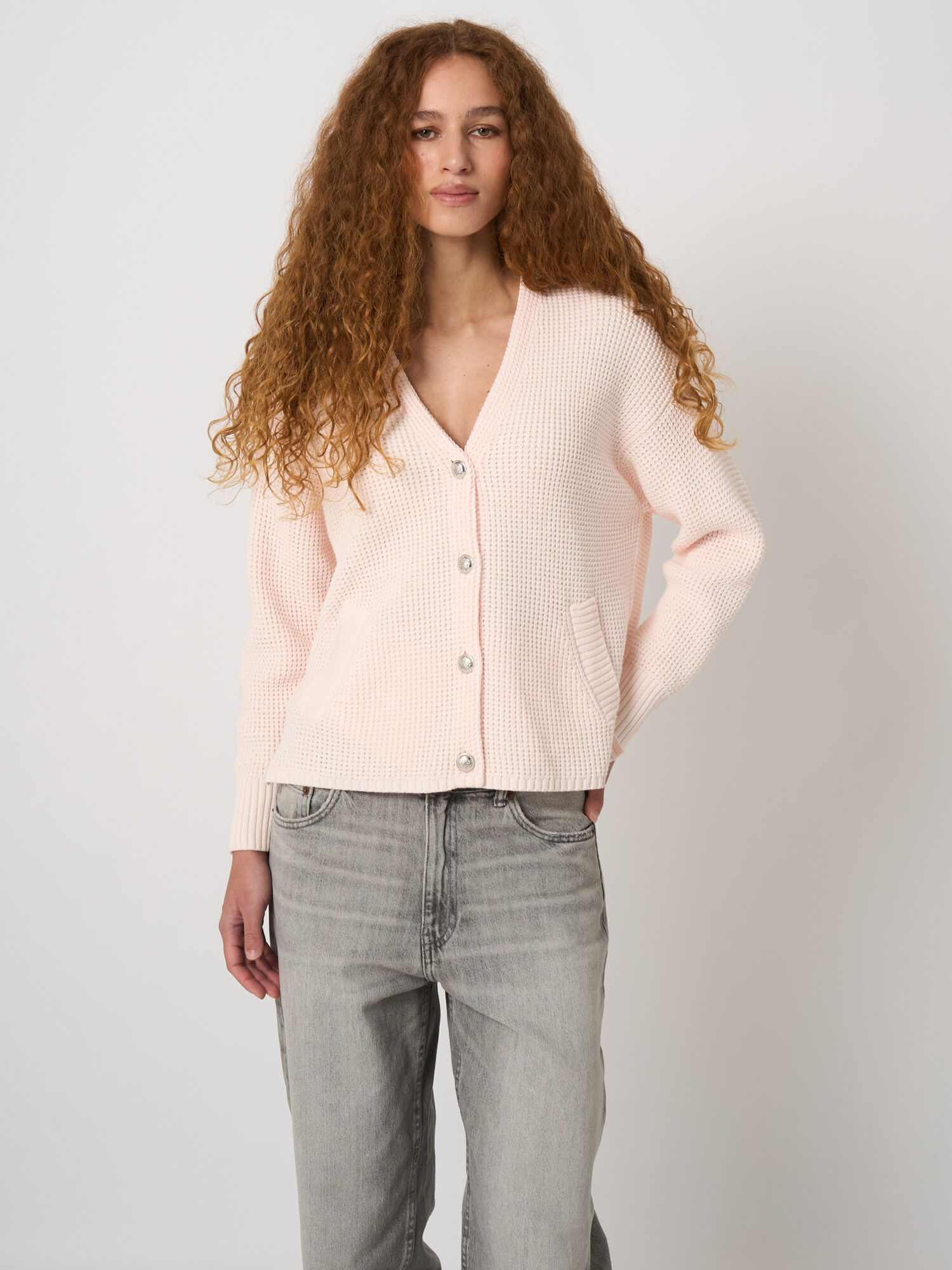 Katoenen cardigan met wafelstructuur