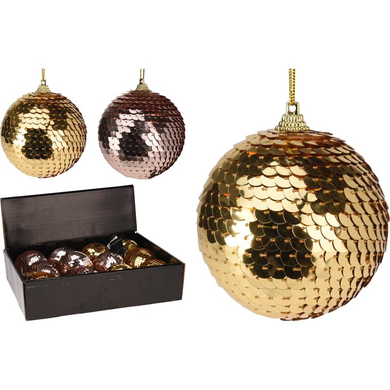 Kerstbal pailletten 7cm goud/roze | Home & Styling