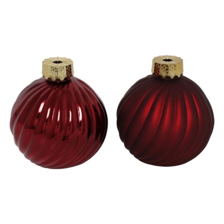 Kerstbal vaas Stripe rood glas Ø10cm | Countryfield