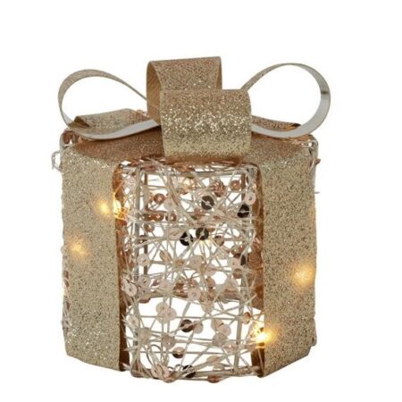 Kerstkado 10 LED goud metaal H11cm | Countryfield