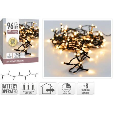 Kerstverlichting 96LED batterij warm wit | Merkloos