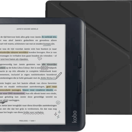 Kobo Libra Colour Zwart + BlueBuilt Book Case Zwart