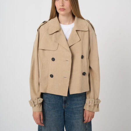 Kort trench jasje in suède
