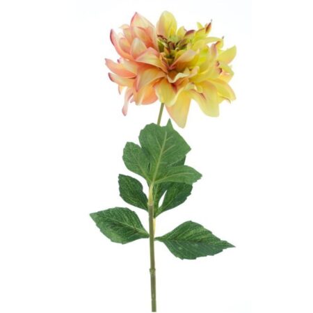 Kunst bloem Dahlia Farmer zalm/geel zijde 64cm