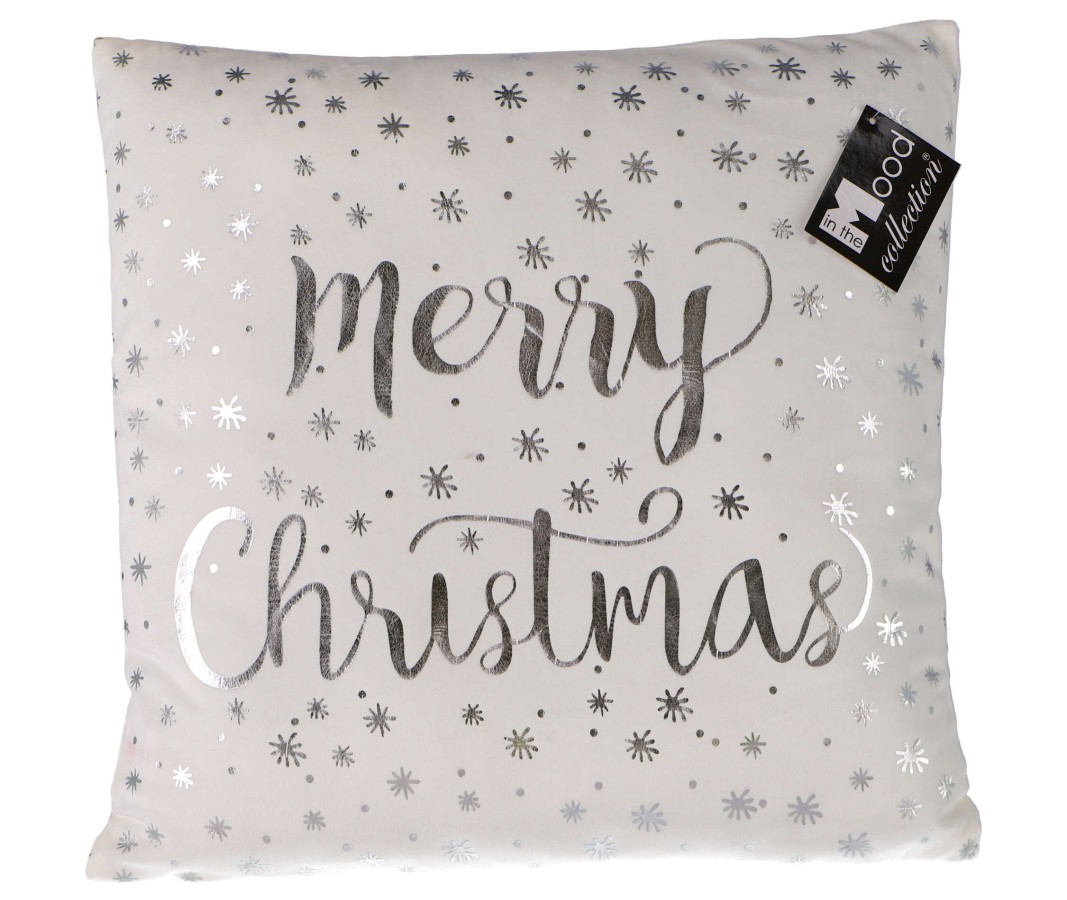 Kussen Merry Christmas wit - L40xB40xH10cm |
