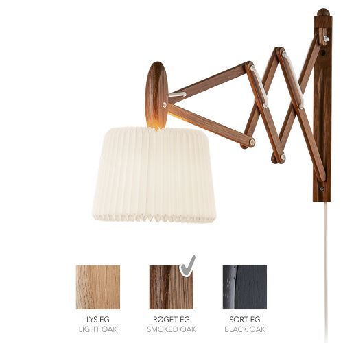 Sax 233-120S Wandlamp - Gerookt eiken met standaard kap - Wit