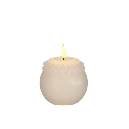 LED Kaars wax bloem parel crème Ø9xH12cm | Ideas 4 seasons