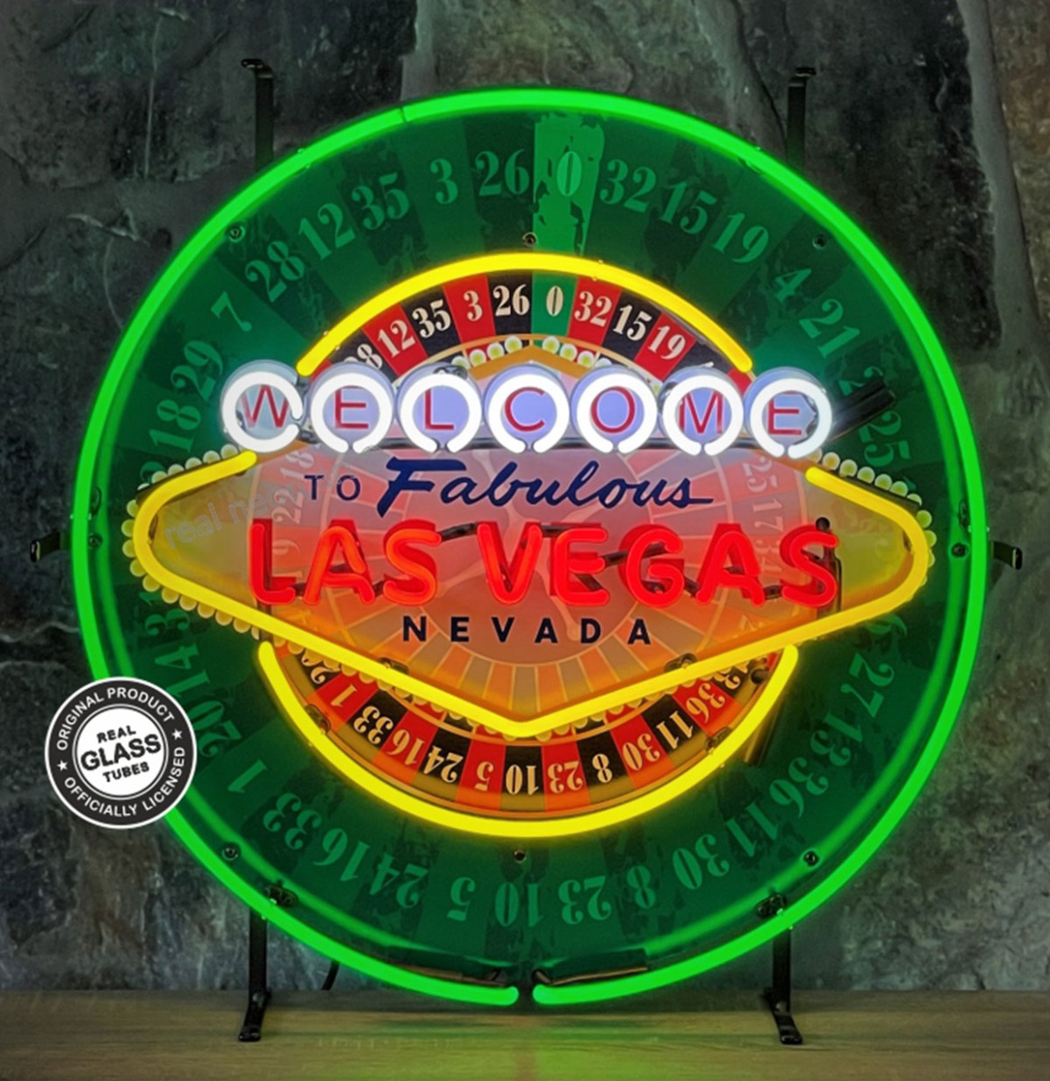 Las Vegas Roulette Neon Verlichting 65 x 65 cm - Groen