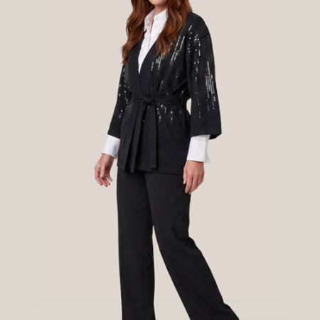 Layla Sequin Kimono Vest Zwart