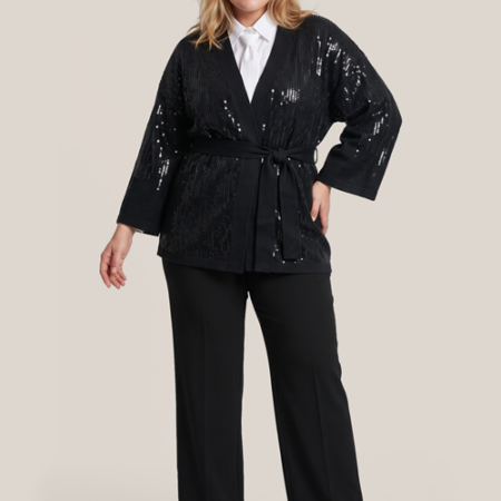 Layla Sequin Kimono Vest Zwart Maxi
