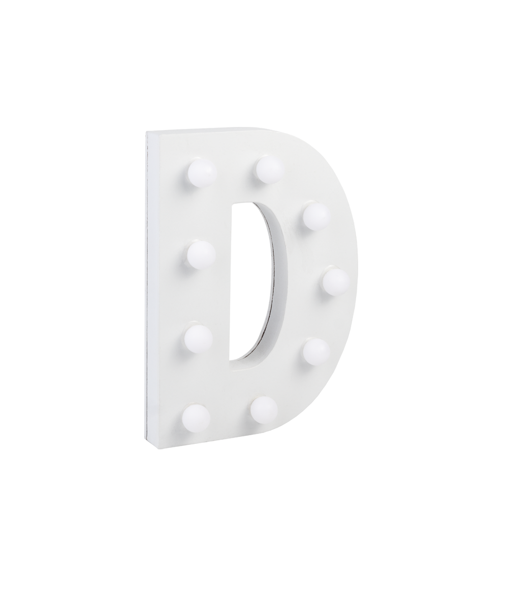 Letter D met licht hoogte 17 cm breedte 12 cm