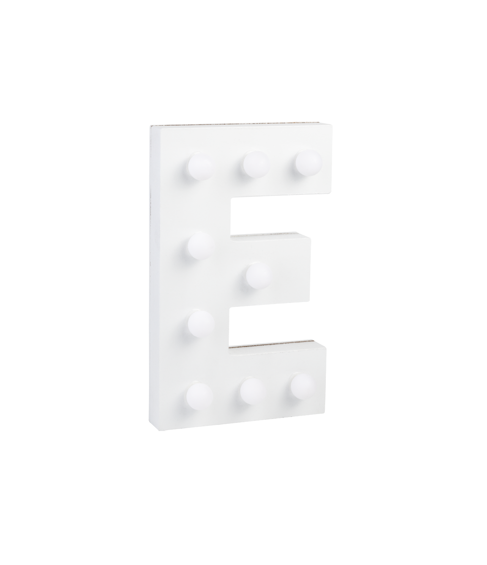 Letter E met licht hoogte 17 cm breedte 10 cm