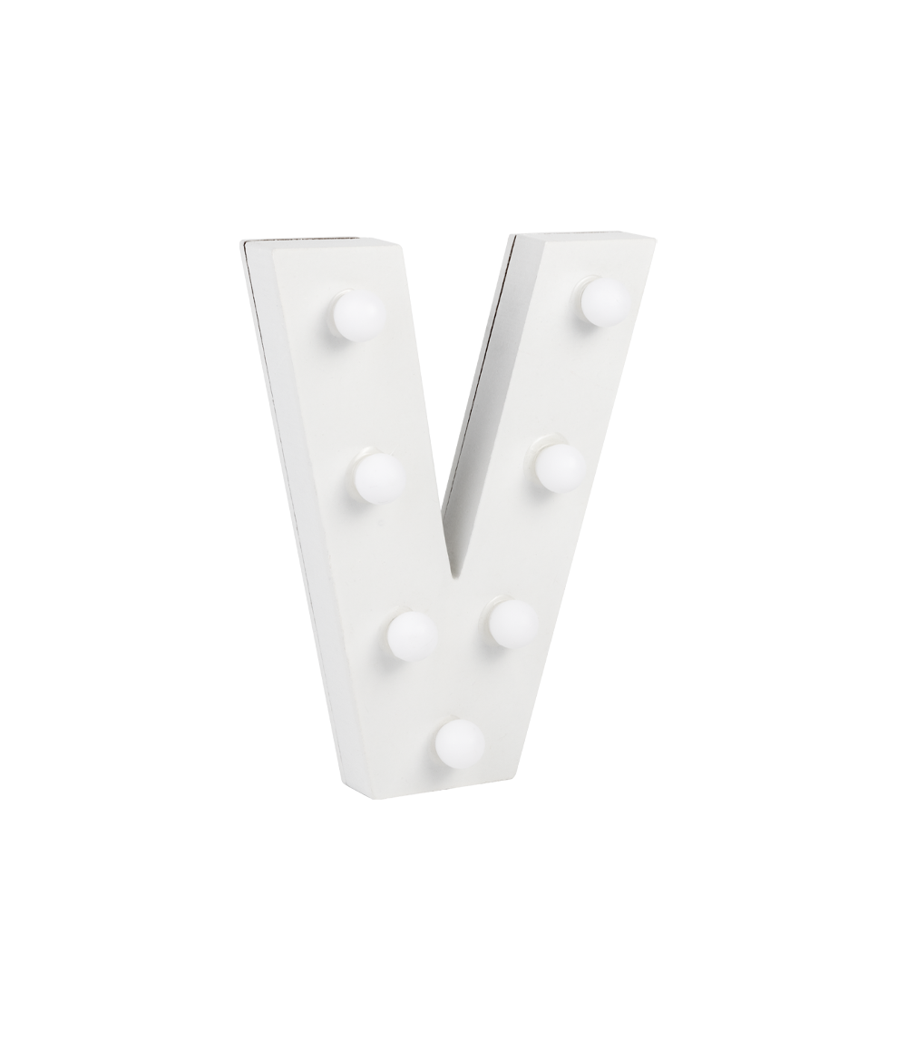 Letter V met licht hoogte 17 cm breedte 13