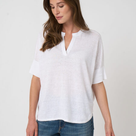 Lichte oversized linnen poncho met halssplit