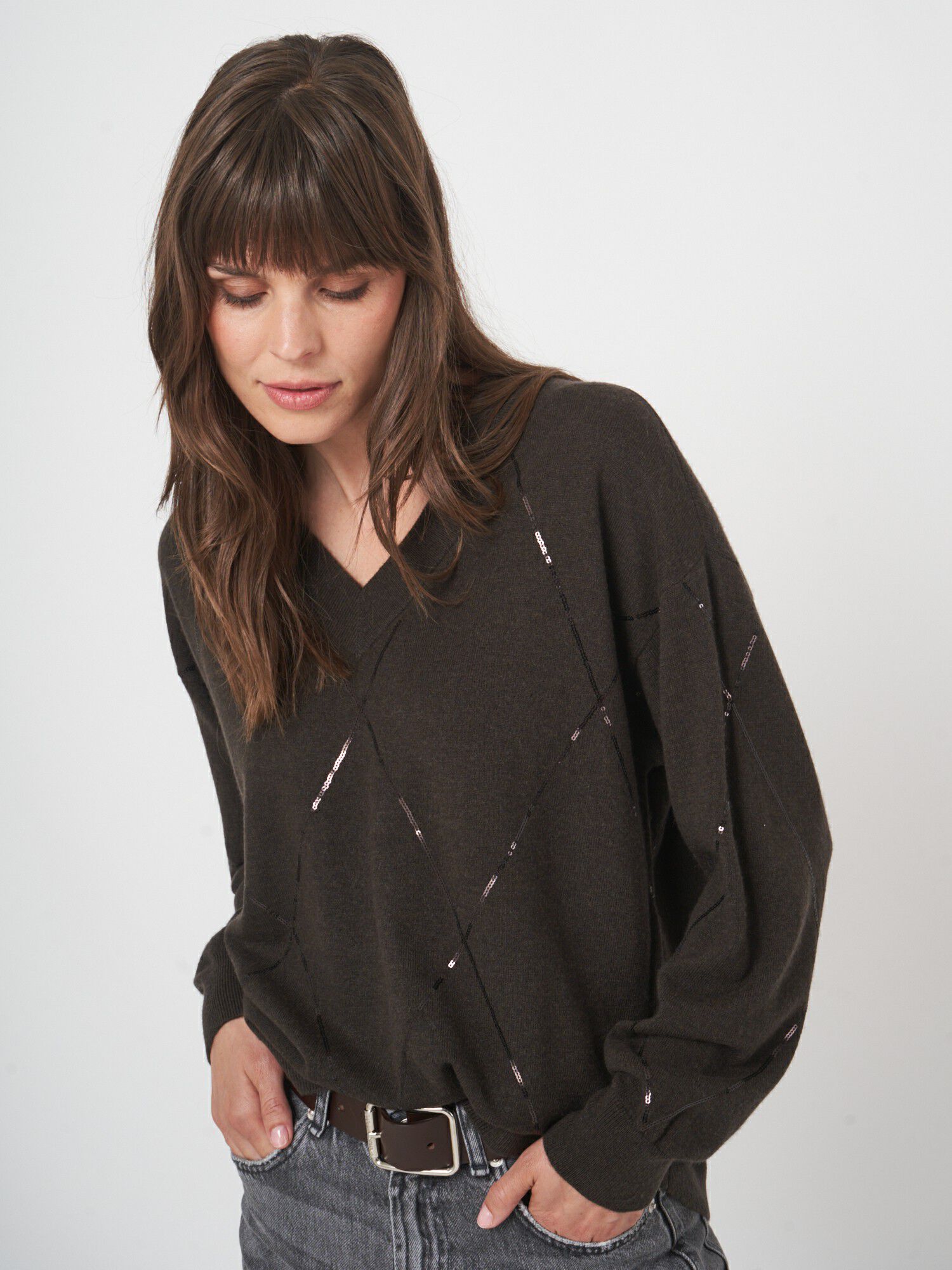 Lichtgewicht kasjmier sweater met pailletten