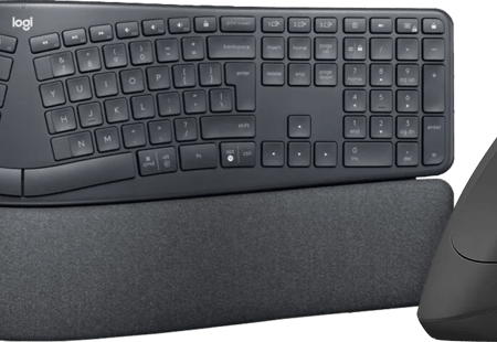 Logitech K860 + Logitech MX Vertical Ergo Muis