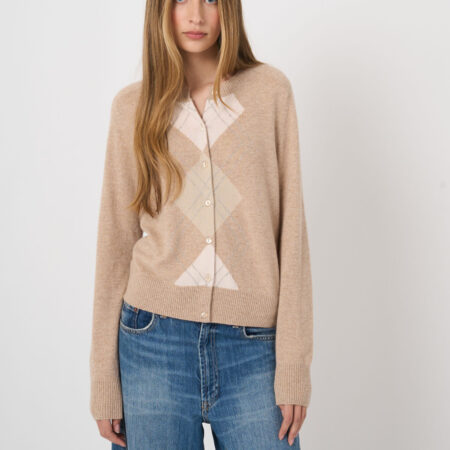 Luxe cardigan van biologisch cashmere met argyle-ruit