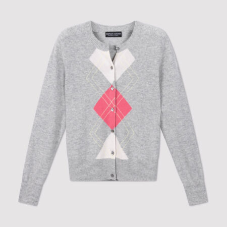 Luxe cardigan van biologisch cashmere met argyle-ruit