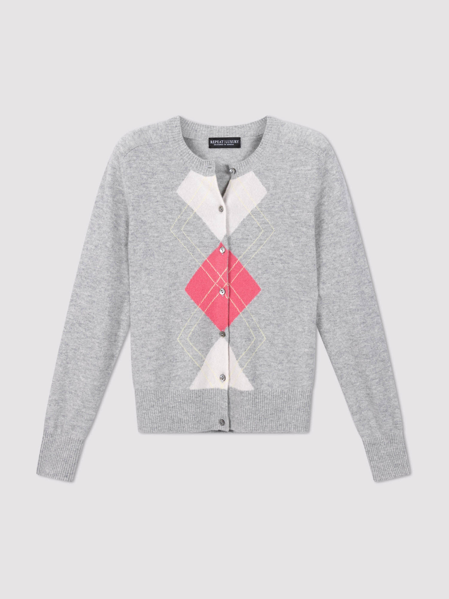 Luxe cardigan van biologisch cashmere met argyle-ruit