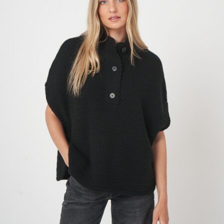 Luxe kasjmier poncho met textuur en losvallende pasvorm