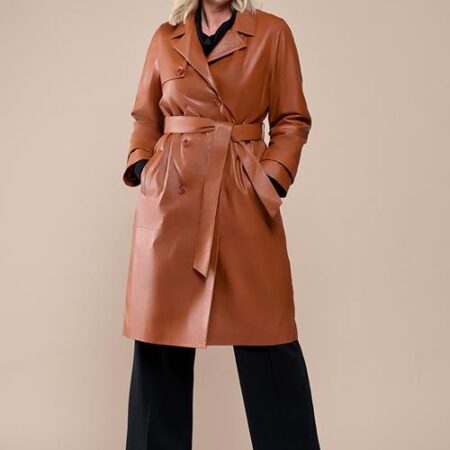 Lyana Leren Jas Cognac Maxi
