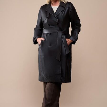 Lyana Leren Jas Donkerbruin Maxi