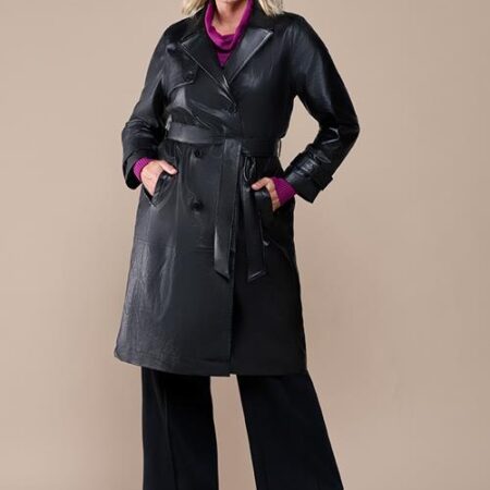 Lyana Leren Jas Zwart Maxi