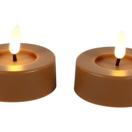 Maxi theelicht rustiek LED rond Lyon amber 2 stuks hoogte 5